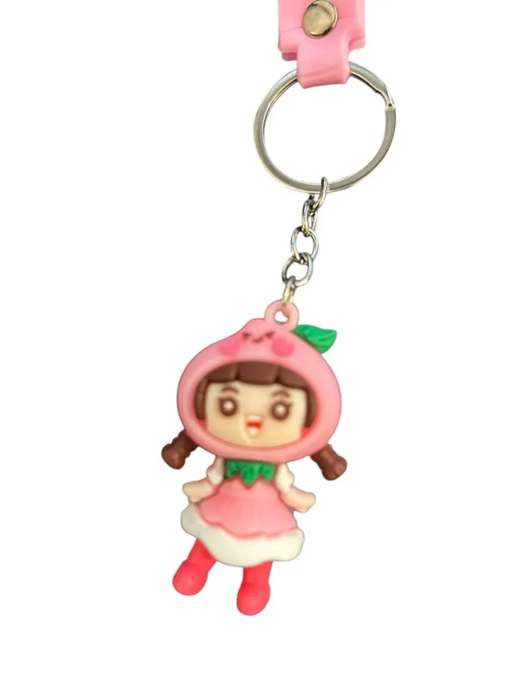 Cute Pink Peach Girl Wristlet Keychain Kawaii Silicone Strap NWOT